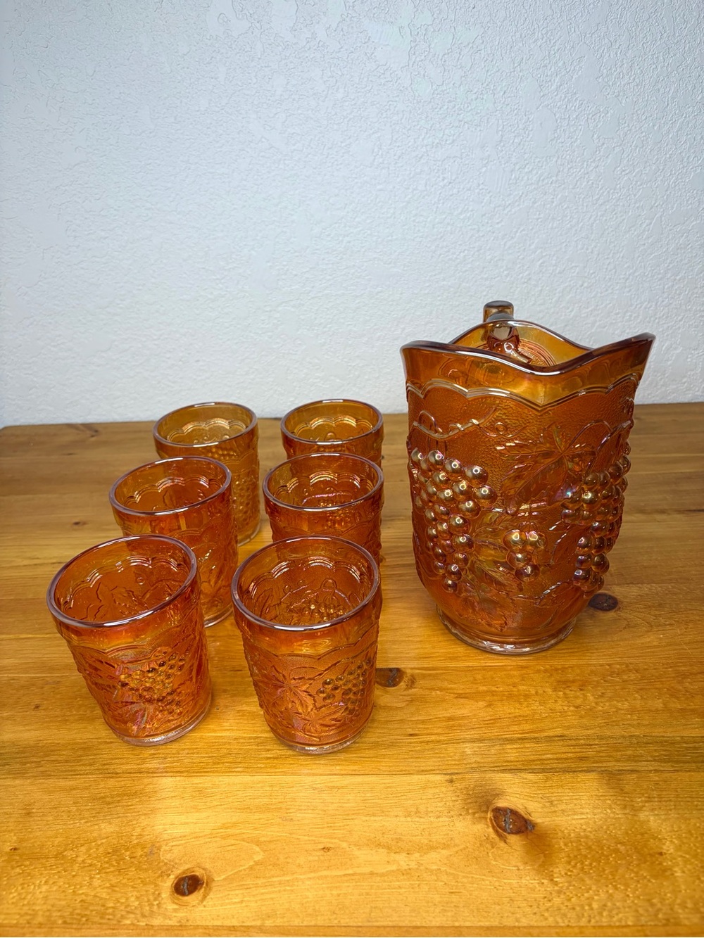 Classic Vintage Imperial Marigold Carnival Glass Water Set Pitcher 6 Tumblers - Picture 3 of 14